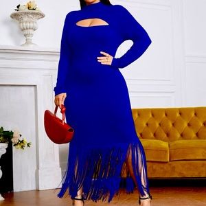 Royal Blue Fridge Hem BodyCon Long Sleeve Dress